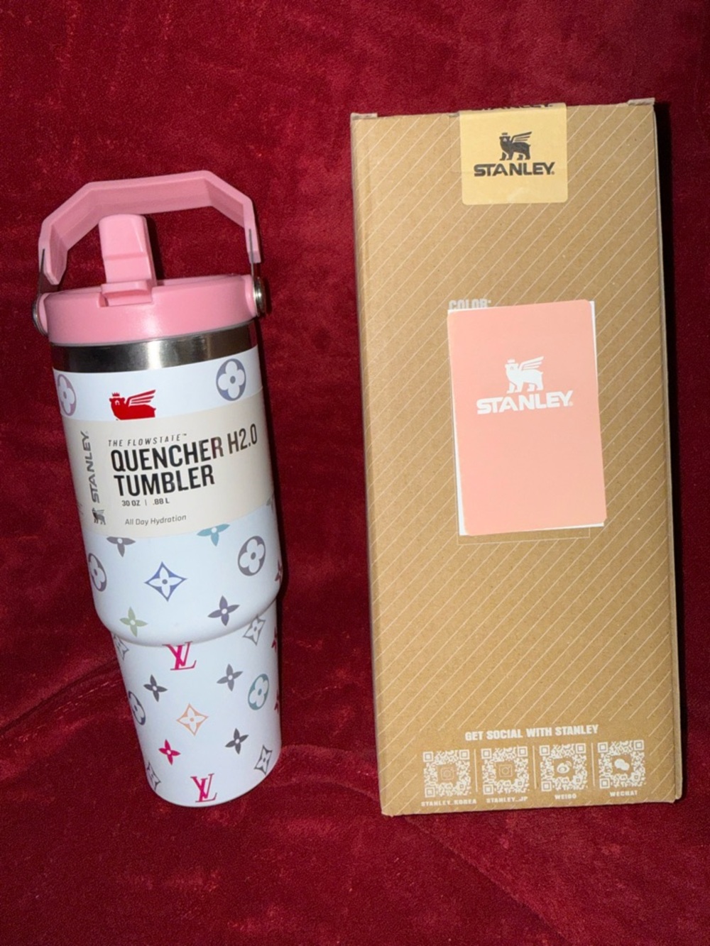 Stanley Quencher H2.0 30oz White Tumbler Multicolor Monogram Design- Peach NIB
